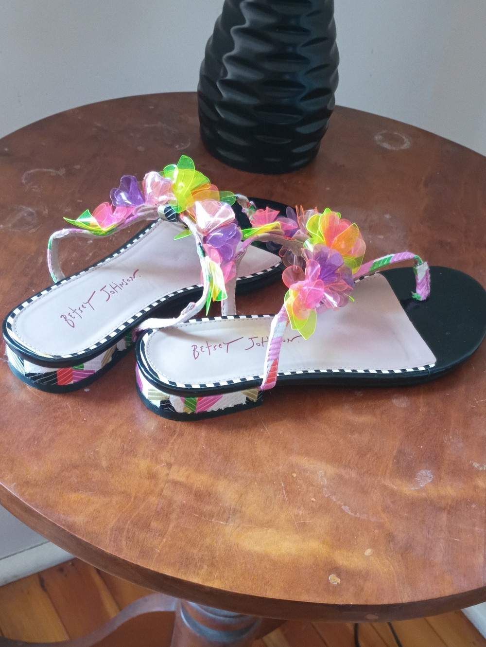 Betsey Johnson Hensly Sandals with Neon Floral Accents